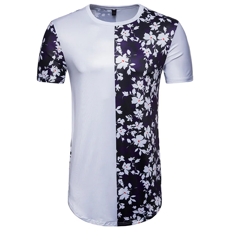 

Men's Spring And Summer Cotton Youth Fashion T-Shirt Short Sleeve Hip Hop Orchid Patchwork Printing Trend Slim Fit T Shirt