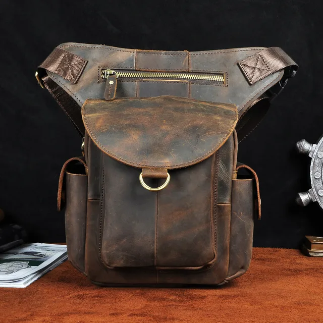 Quality Leather Design Men Multi Function Messenger Mochila Bag Fashion Organizer Fanny Waist Belt Pack Drop Leg Bag Male 9938 4