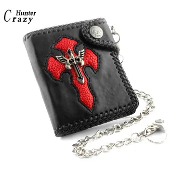 

Trucker Punk Gothic Skull Cross Leather Wallet Purse With Key Chain
