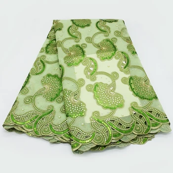 

popular High quality Green African organza embroidery Swiss voile sequins cord sequence french tulle Nigerian laces fabric