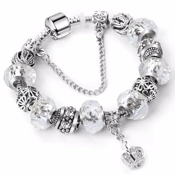 

2018 New European Antique Pink Rhinestone Charms Handmade Bracelet fit Pa Bracelets & Bangles For Women