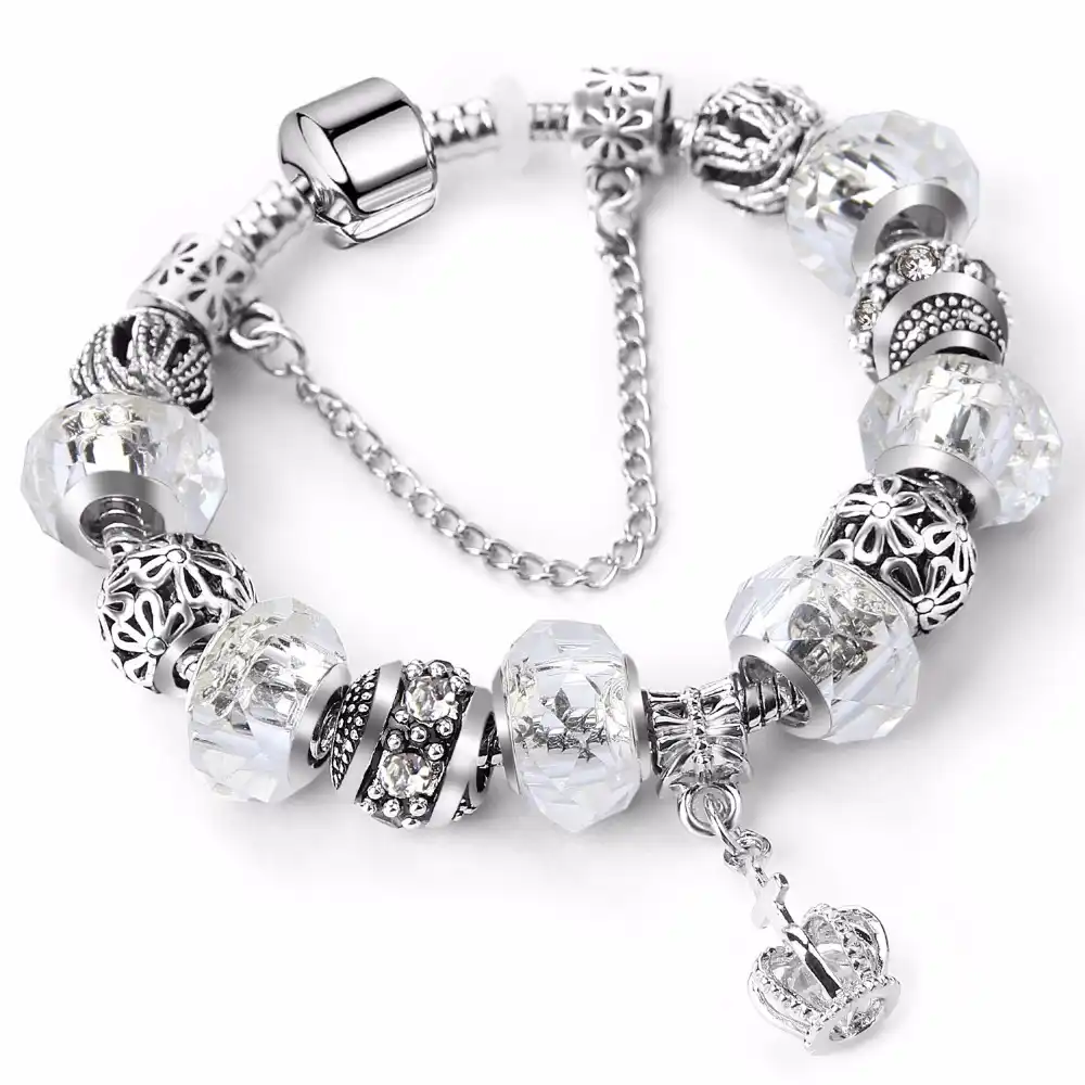 2018 nueva Rosa antiguo encantos de diamantes de imitación pulsera hecha a mano de Pandora pulseras y brazaletes para mujeres 2018 nueva Rosa antiguo encantos de diamantes de imitación pulsera hecha a mano de Pandora pulseras y brazaletes para mujeres