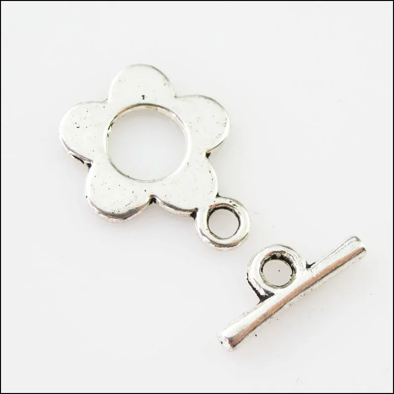 

8Sets Tibetan Silver Smooth Flower Star Bracelet Toggle Clasps Connectors
