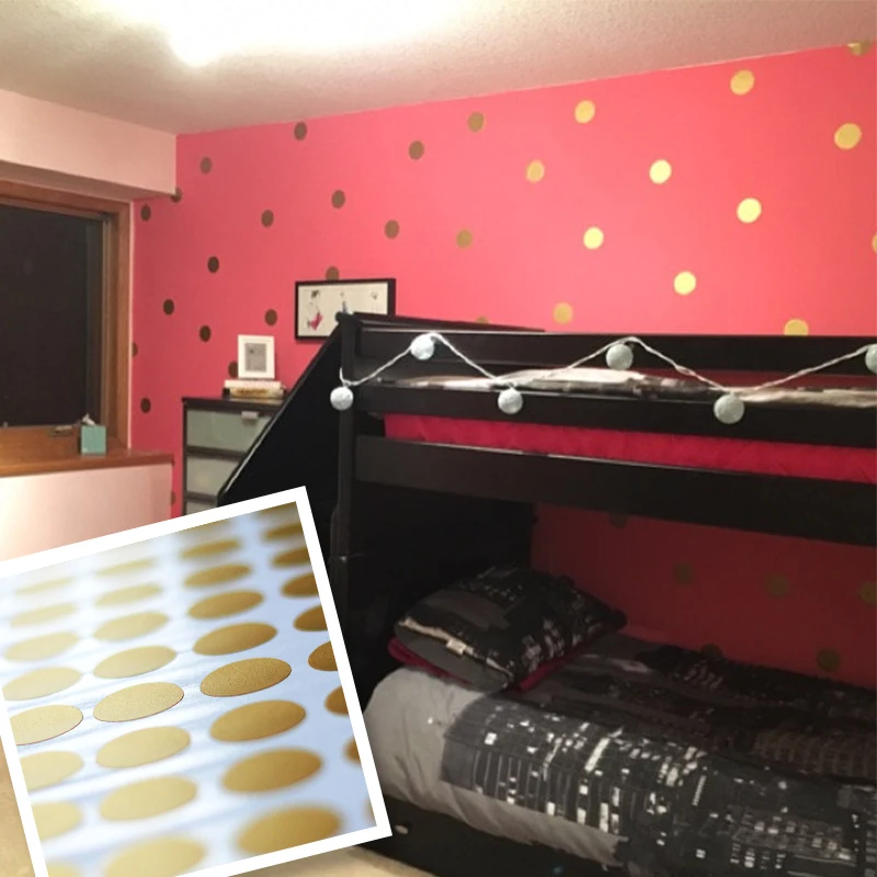 Art Dots Gold Polka Wall Stickers home decor wall Decals Vinyl Metallic Golden Dot Geometric Shape kids room or bedroom