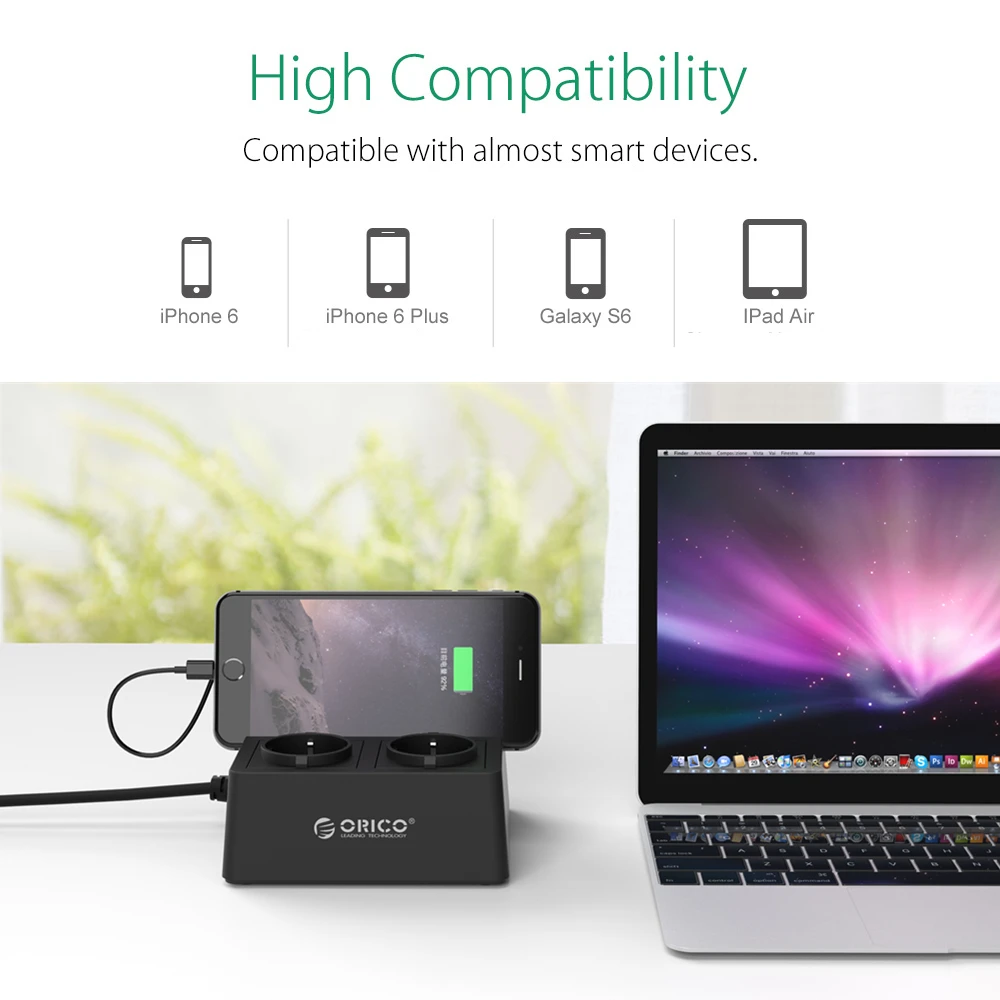 ORICO ODC 2A5U обновленная офисная домашняя 2 AC EU лента питания с 5 портами USB зарядное