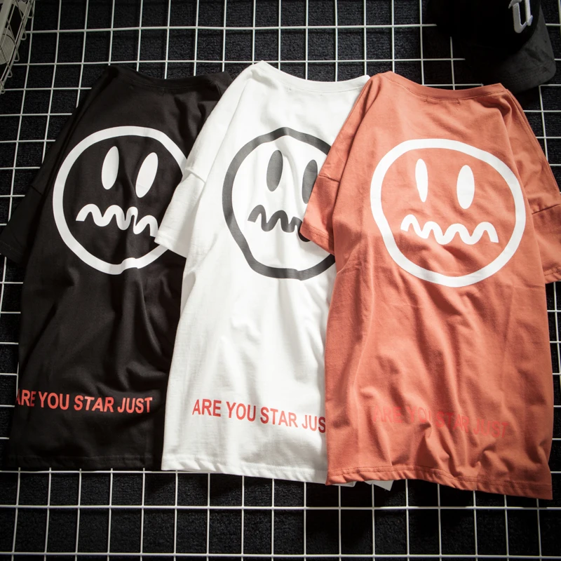 

Emoji T Shirt men funny Smiley Face Cute White Tees Tops male couple Tshirt 2019