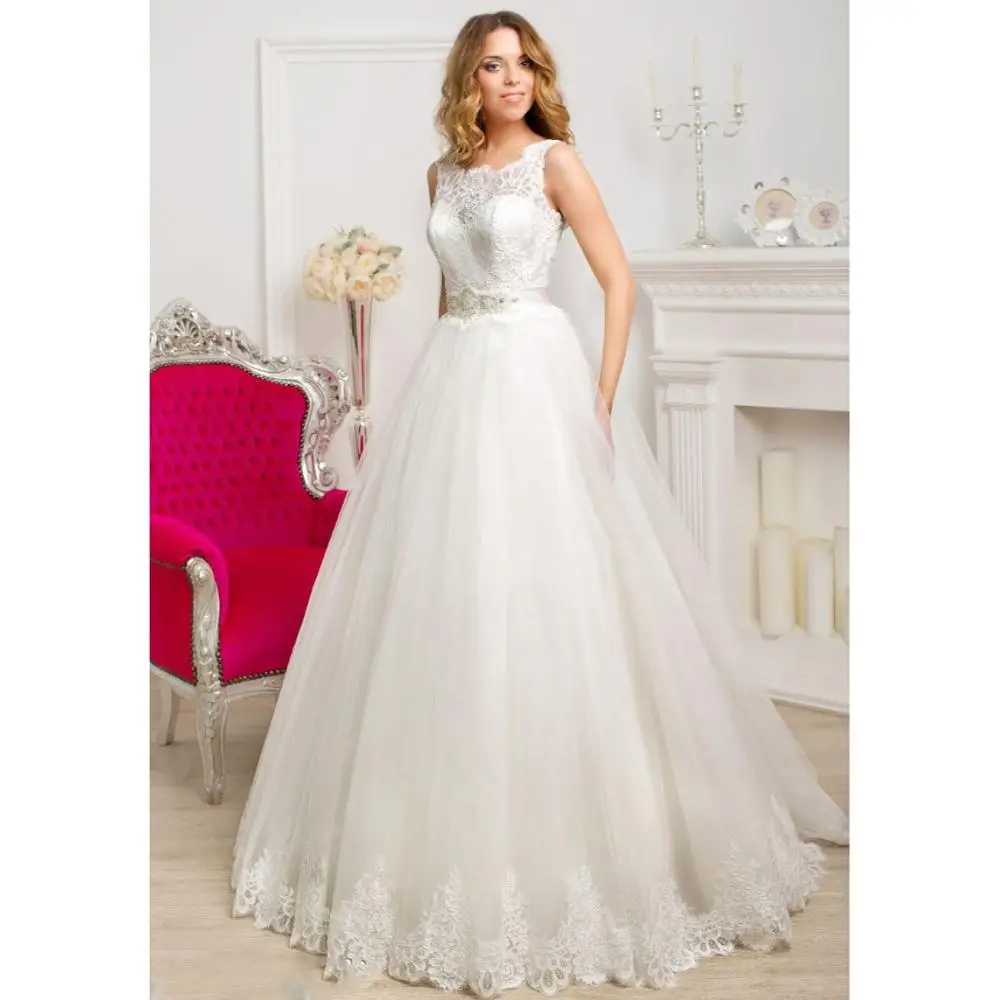 

New Arrival Elegant A Line Lace Appliques Wedding Dress Lace Up Back Bridal Gown Custom Made Country Garden Robe de mariee