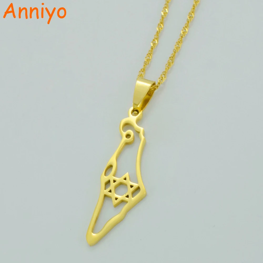 Anniyo Israel Map Pendant Necklace Gold Color Jewish Jewelry Map of