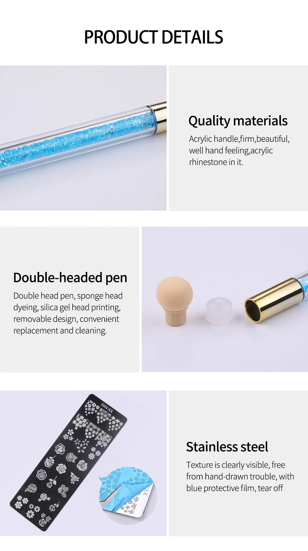 1 Набор губчатых головок для дизайна ногтей, градиентная кисть, ручка для рисования, Раскрашивание, двойные концевые наконечники, сделай сам, стразы, ручка, набор инструментов для маникюра