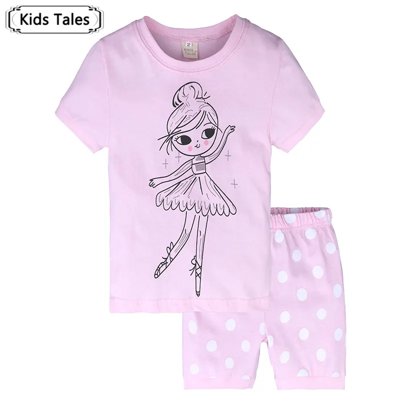 

2018 Summer Kids Pajamas Girls Set Short Sleeve T-shirt +Short Pants 2Pcs. Cotton Children Fashion Clothing Sleepwaear ST353