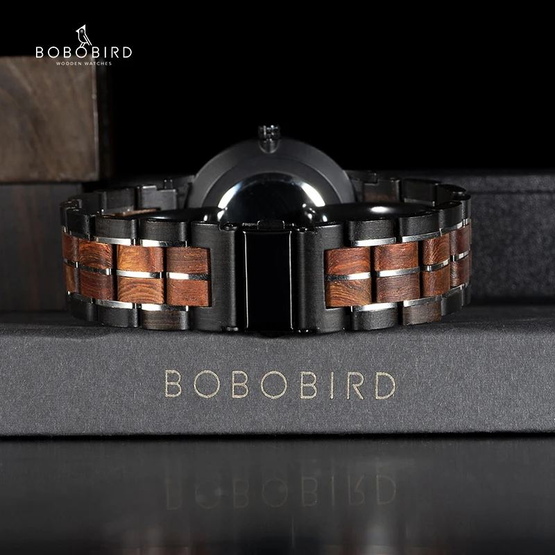Простые тонкие мужские часы BOBO BIRD ремешок 23 мм из дерева и металла наручные