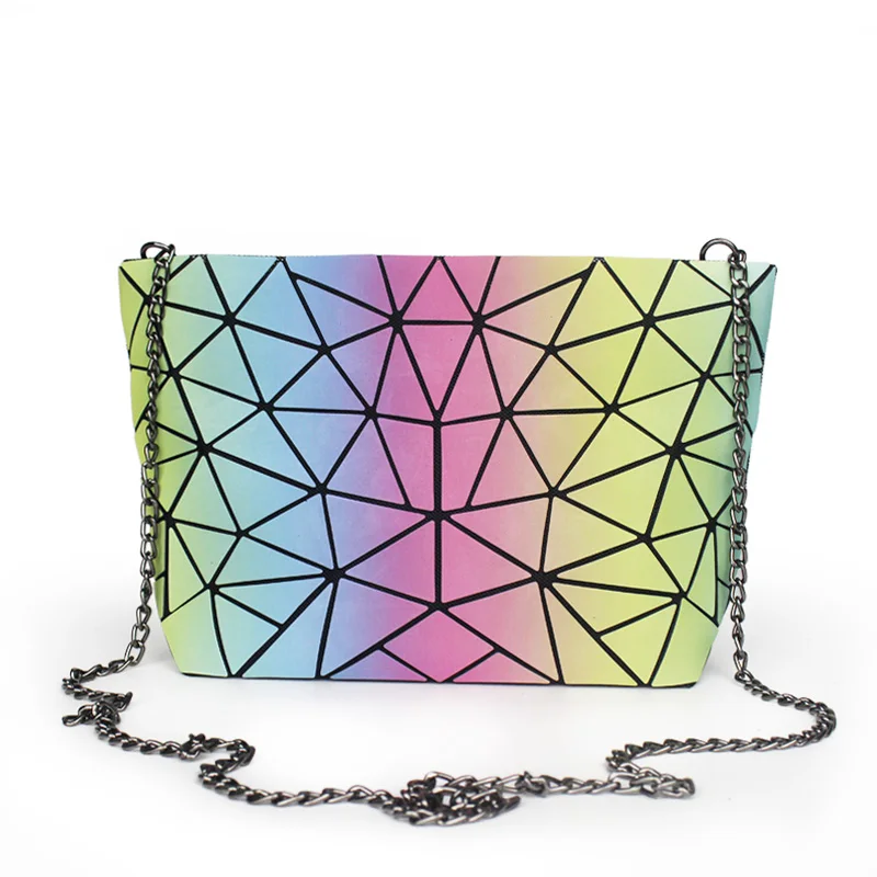 New Geometry Laser Handbag Bags Women Chain Bag Tote Lightnig Luminous Women Shoulder Bags Plain Folding Messenger Bag Bolso