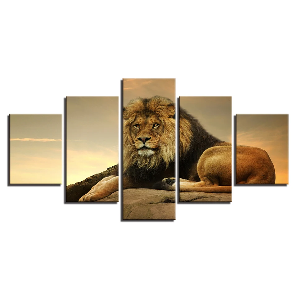 Canvas-HD-Prints-Poster-Wall-Art-Animal-Pictures-Framework-5-Pieces-The-King-Of-Beasts-Lion (2)