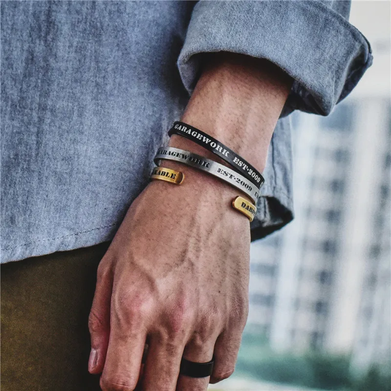 

Hip hop street fashion Nordic American street retro port wind men and women bracelet alphanumeric opening couple titanium steel