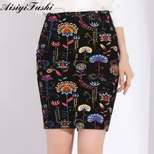 Плюс размер 5XL юбка-карандаш Женская высокая талия NavyBlue юбки винтажная элегантная облегающая юбка миди с принтом прямое длины до колена