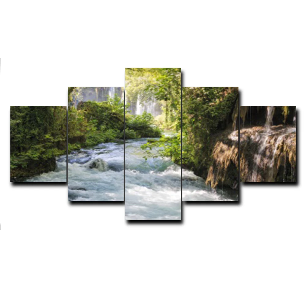

5 Panel Vintage Canvas Painting Spring Landscape Wall Art Outside Posters and Prints Home Living Room Bedroom Decor No Frame