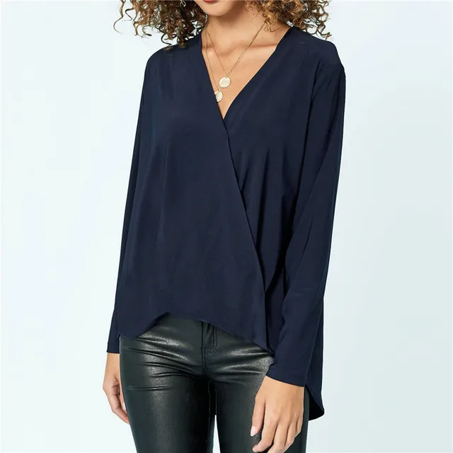 Fashion Women Long Sleeve Solid Blouse. Loose V neck Shirt Ladies Tops 1