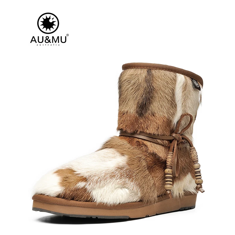 

2018 AUMU Australia Fashion Mini Sheepskin Fur Lace-up Ankle Snow Winter Boots N055