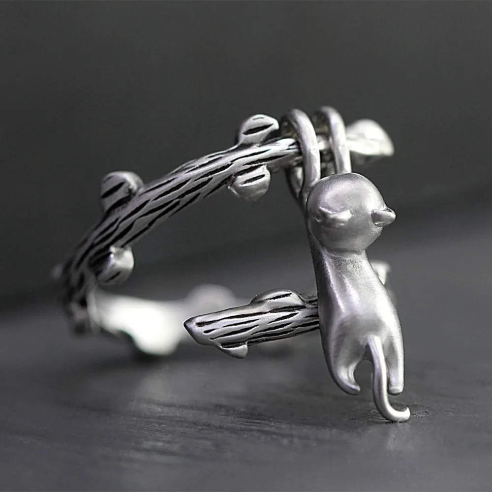 

100% 925 Solid Real Sterling Silver Vintage Cat Rings For Women Wedding Finger Ring Handmade Sterling-silver-jewelry jz411