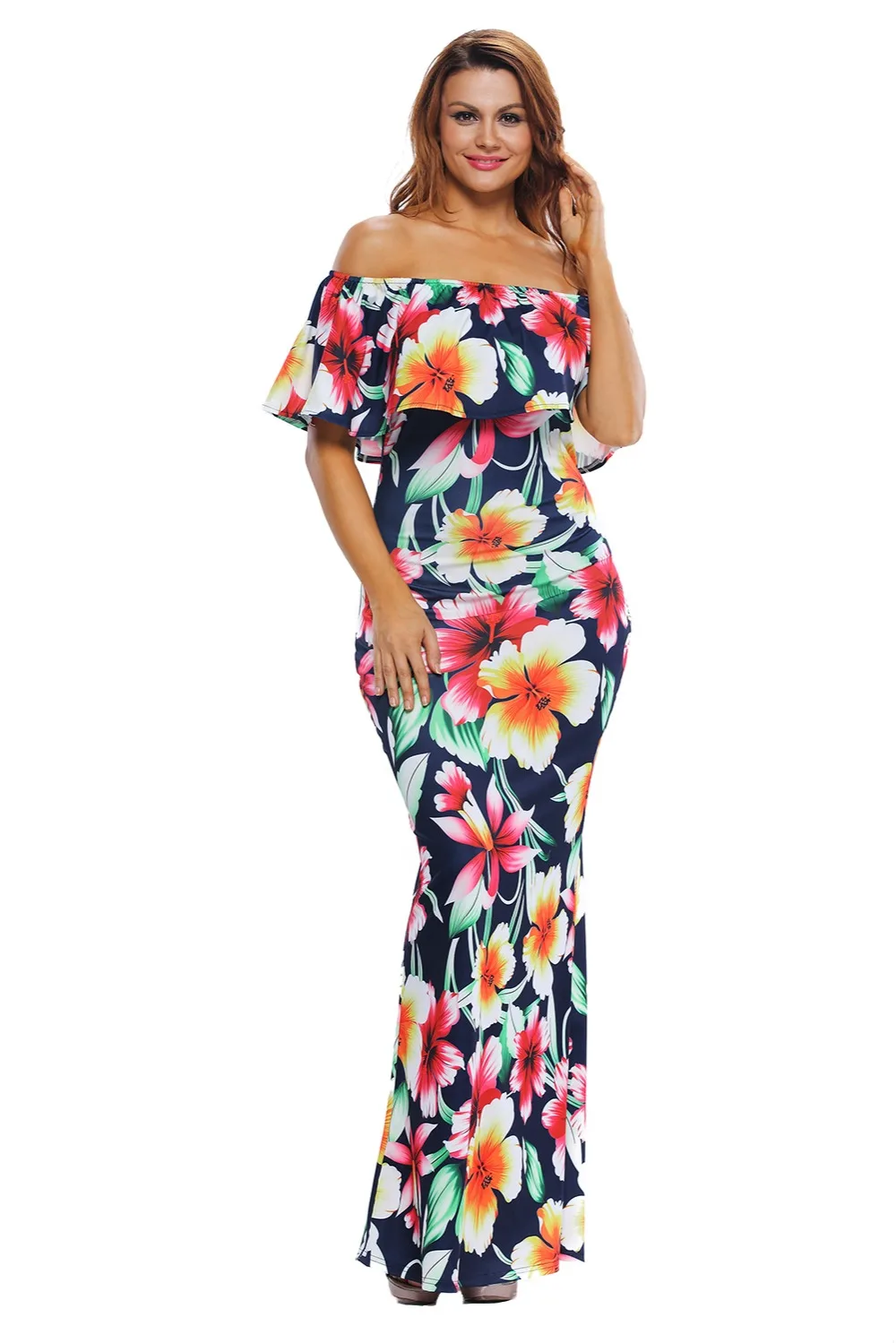Navy-Blue-Roses-Print-Off-the-shoulder-Maxi-Dress-LC61189-5-8
