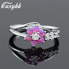Cexbby Hot sale ring Lowercase Beautiful Women Opal Stones White Flower Opal Fire Silver Rings Wedding ring party ring