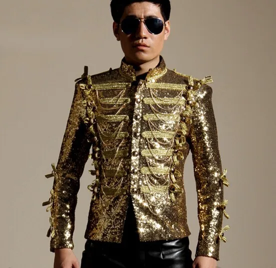 2017 new fashion men gold sequins chains tassel blazer ds male singer dancer performance