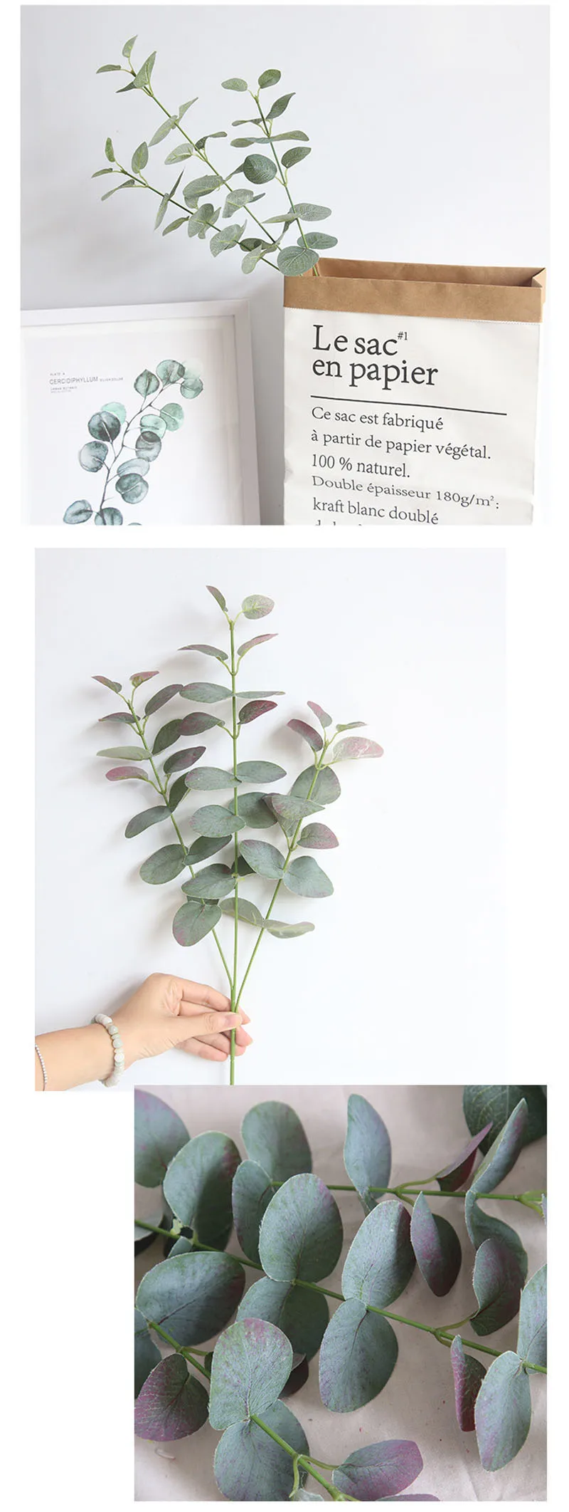 Flone Artificial Money Leaf Plants Bouquet Silk Flowers Arrangement Fake Tree Branch Wedding Supplise Home Garden Decoration (7)