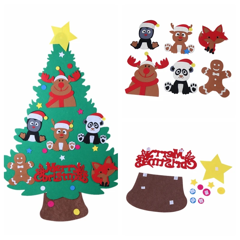 

Moose Bear DIY Felt Christmas Tree with Ornaments Children Christmas Gift for 2018 New Year Door Wall Hanging Xmas Decoration