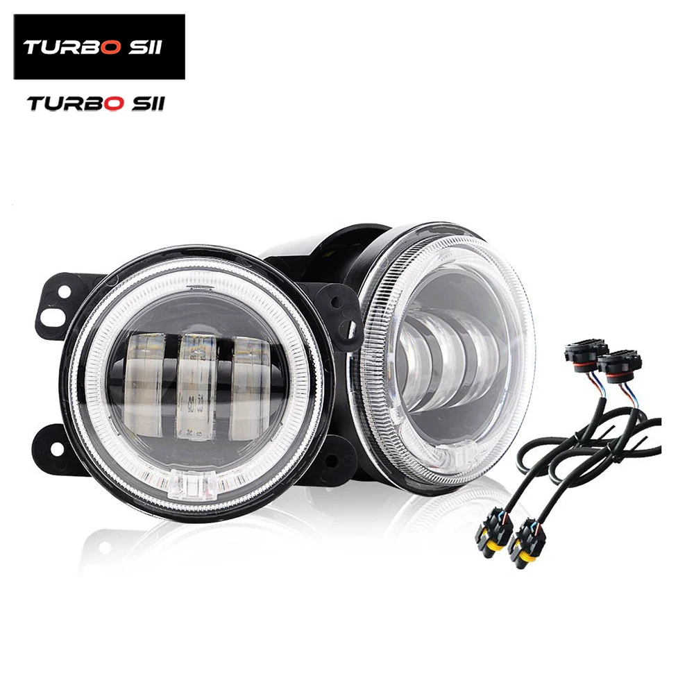 TURBO SII 2pcs 4 inch Round Offroad Lamps Front Bumper Lights DRL White