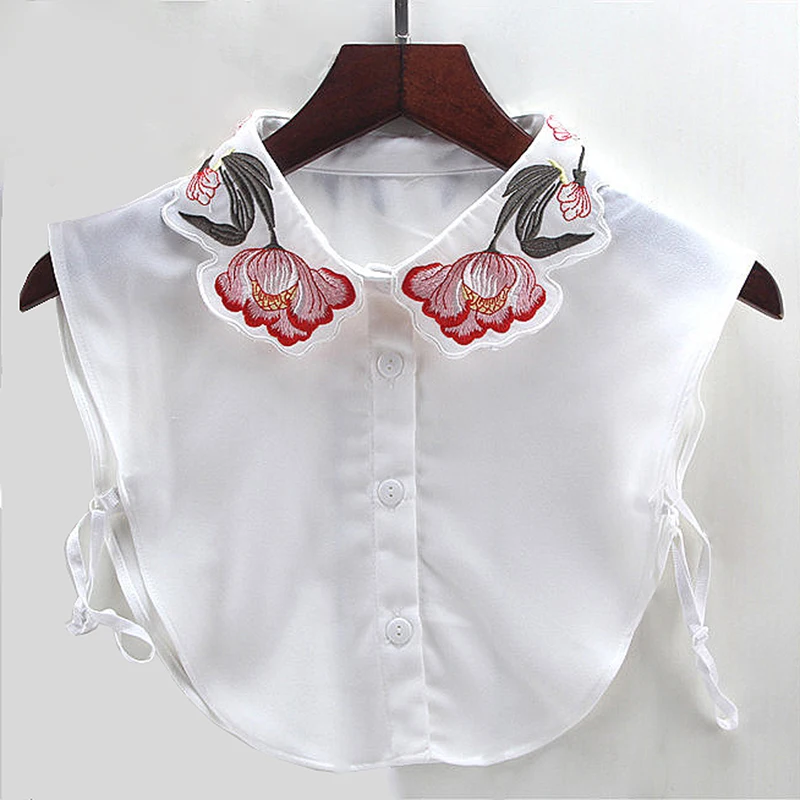 Women flower embroidery collar white chiffon shirt fake collars apparel