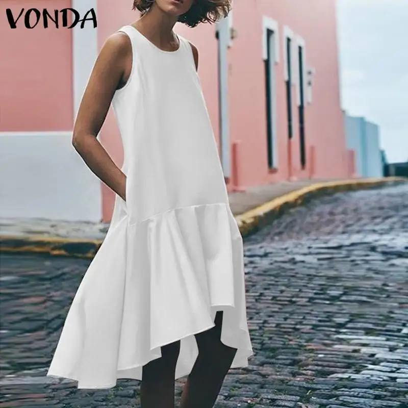 Женское Повседневное платье VONDA однотонное летнее с оборками и подолом рыбий