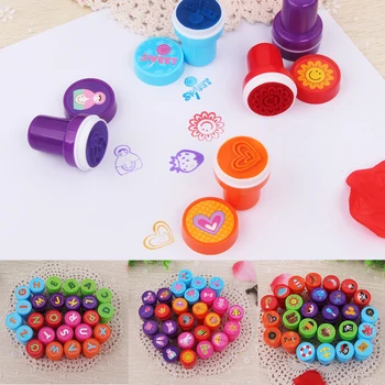 

26pcs Kids Cute Cartoon Alphabets Pirates Princess Self-ink Inking Stamp Inkpad DIY Drawing Painting Stamper Accessories Toy