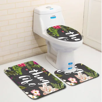 

Bath Toilet Mat Flannel Printing and Dyeing Bathroom Rug Water Absorbing Suede Foot Pad Non-slip Bath Mats Carpets 3pcs/set