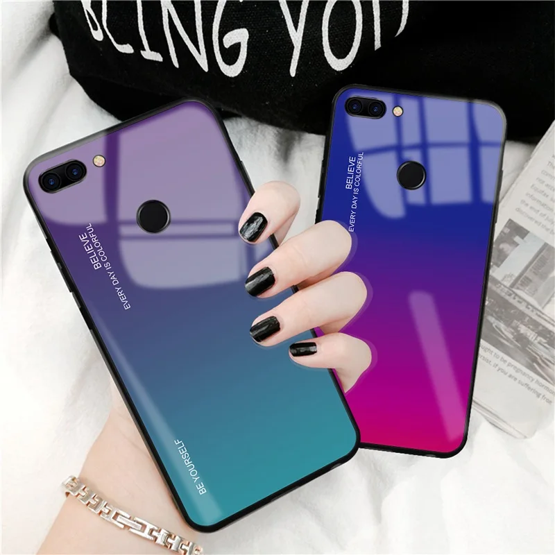 

Gradient tempered glass Case for VIVO V 11 7 Plus Y 85 97 67 93 91 75 Shell Aurora Colorful Glass Phone Back Cover Coque Fundas