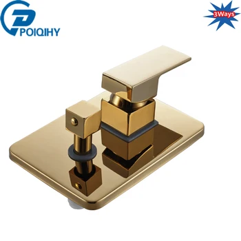

POIQIHY 3 Ways Golden Shower Cartridge Brass Bathroom Shower Valve Mixer Solid Brass Handle Plate Brass Body