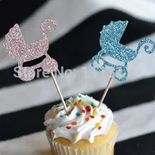 Дешевая детская коляска, блестящий кекс Toppers: Baby Shower/gender Reveal праздничные зубочистки-выбор еды для свадебной вечеринки