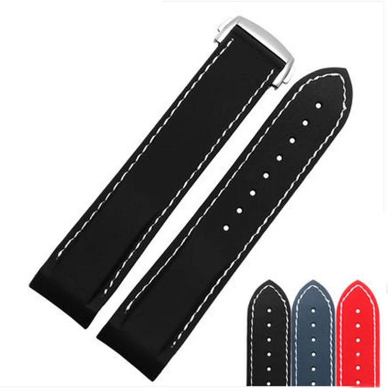 

curve end silicon watchbands for OMG wristband diver rubberstraps with folding buckle 20mm 20mm black blue