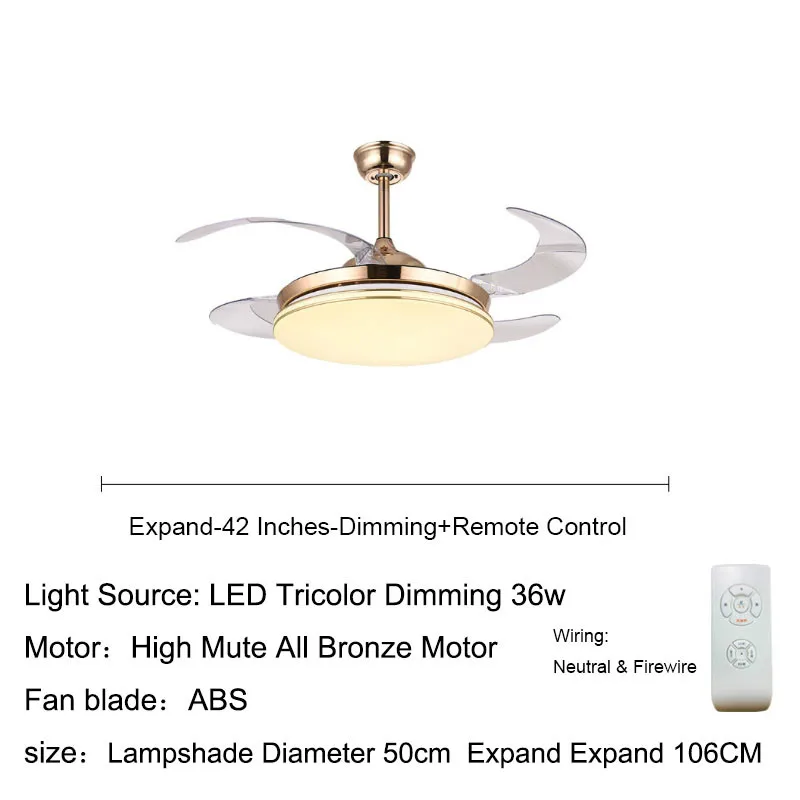 Потолочный вентилятор, невидимый светодиодный светильник для ресторана, гостиной, спальни, дома, простой современный Электрический вентилятор - Цвет лезвия: Fan light Y42105