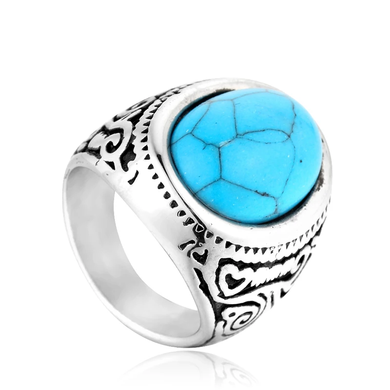 Natural Oval Opal Green Stone Ring Stainless Steel...