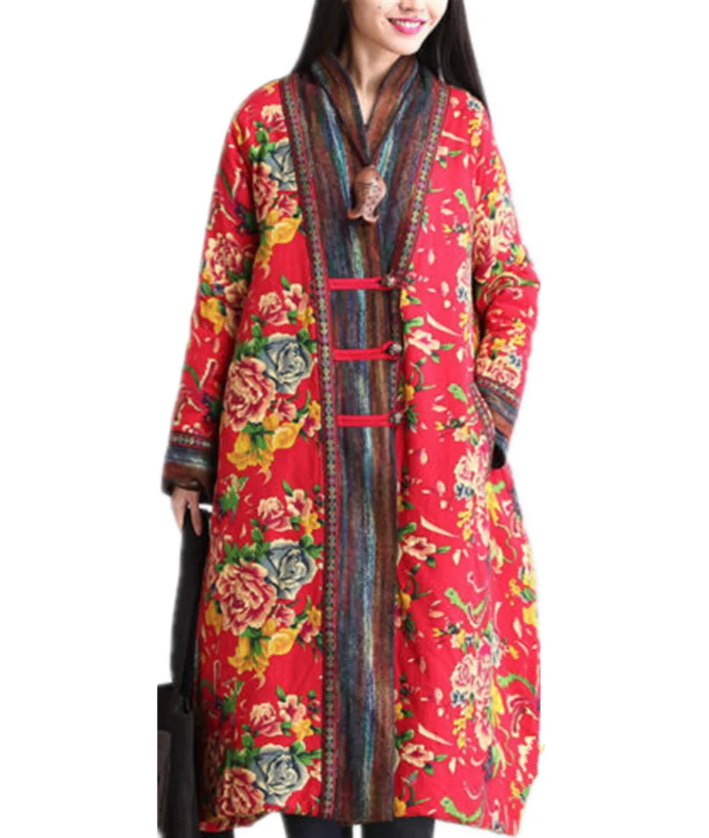 YESNO A67 Women's Long Floral Quilted Jacket Outwear Coat Chinese