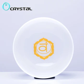 

8" Note D Navel Chakra Symble Pattern Orange Colored Frosted Quartz Crystal Singing Bowl Meditation
