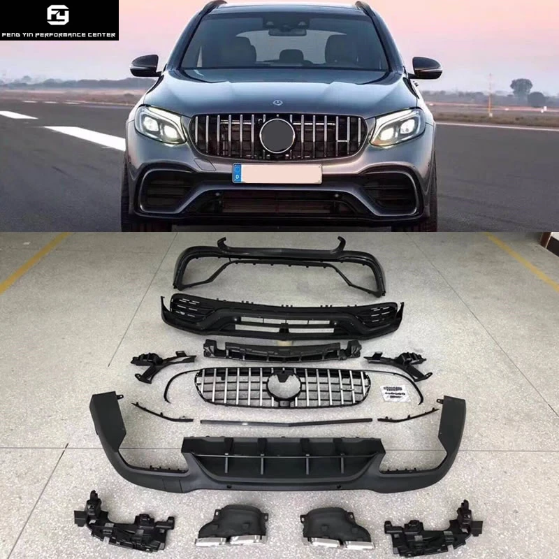 GLC300 GLC63 AMG стиль комплект кузова ПП Неокрашенный фронт бампер задний бампер решетки для гоночных автомобилей Mercedes Benz GLC260