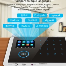 Приложение RFID Многоязычная беспроводная сеть SIM wifi GSM GPRS охранная сигнализация хост дверной звонок Система охранной сигнализации lcd сенсорная клавиатура