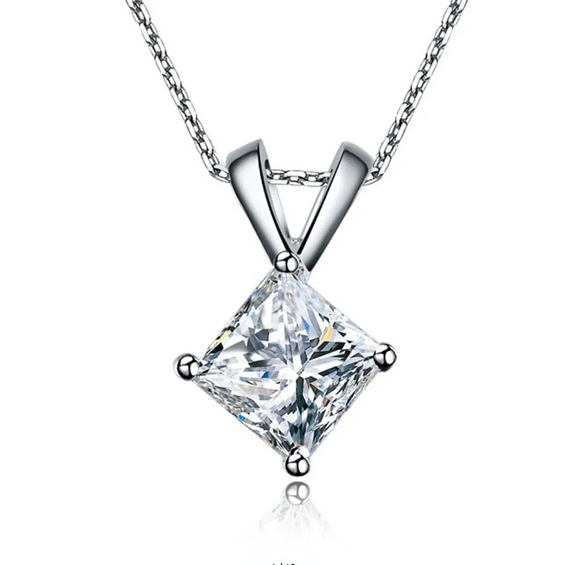 Princess Cut 2CTW 7*7mm Moissanite Diamond Pendant TEST POSITIVE WARRANTY 925 Sterling Silver Necklace | Украшения и аксессуары