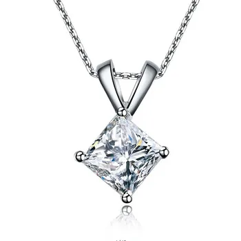

Princess Cut 2CTW 7*7mm Moissanite Diamond Pendant TEST POSITIVE WARRANTY 925 Sterling Silver Moissanite Pendant Necklace
