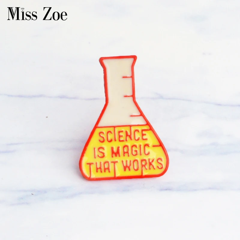 

Science is magic that works Enamel Pins Badge Measuring cup brooch Lapel pin Creative Jewelry Gifts Brooches for kids Women Men