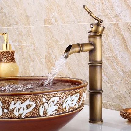 Ванная комната кран латунные краны кран Высокий бамбук горячей холодной воды с двумя трубками кухня открытый садовые краны - Цвет: B