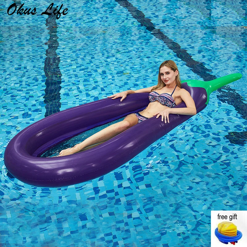 

Giant Eggplant Inflatable Pool Air Mattress Water Sport Float Lounge Bed Floating Island Beach Swimming Tool Toys For Kids Adult