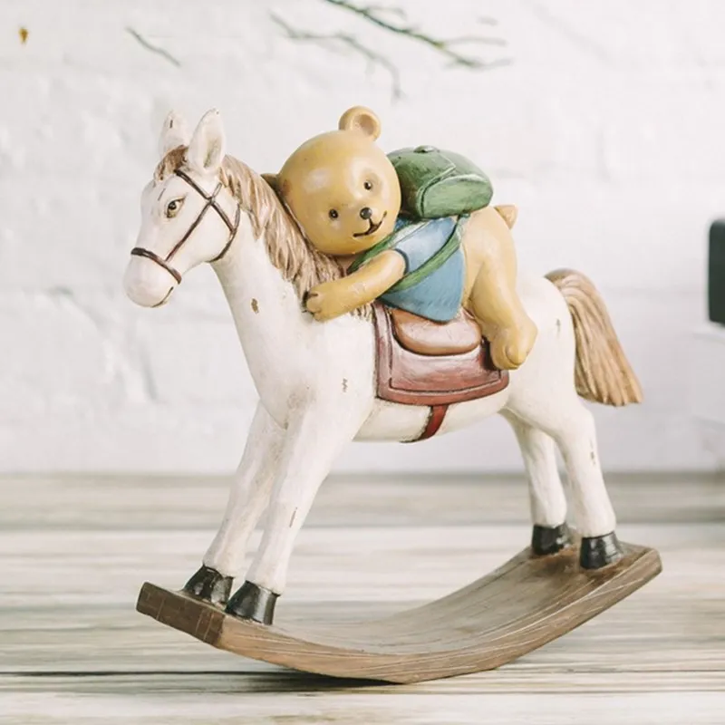 

American Village Creative Drapery Resin Crafts Gifts Decoration Desktop Retro Bear Rocking Horse Home Accessories Ornaments