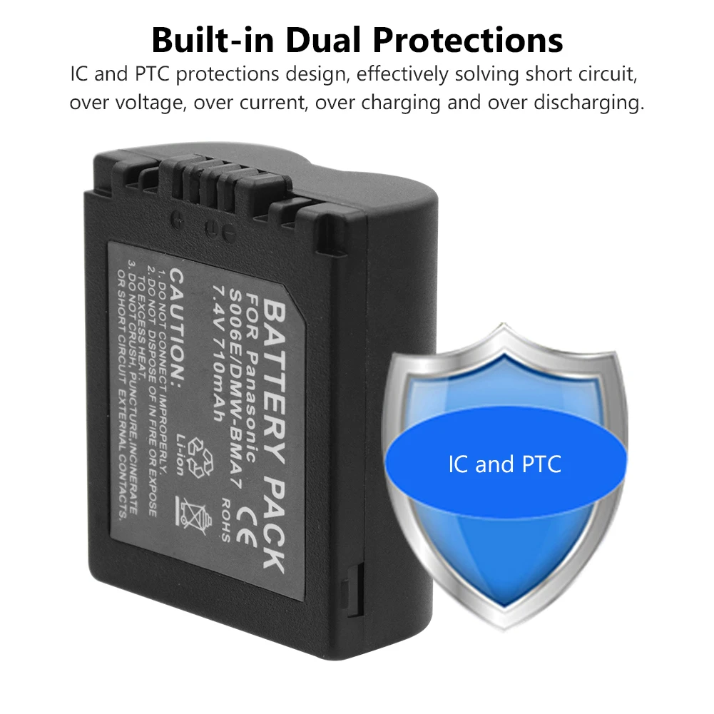 1/2 шт 7,4 V 710mAh литиево-ионная литий Батарея S006E CGR-S006E DMW-BMA7 для цифрового фотоаппарата Panasonic Lumix DMC-FZ7 DMC-FZ8 DMC-FZ18 DMC-FZ28 Камера